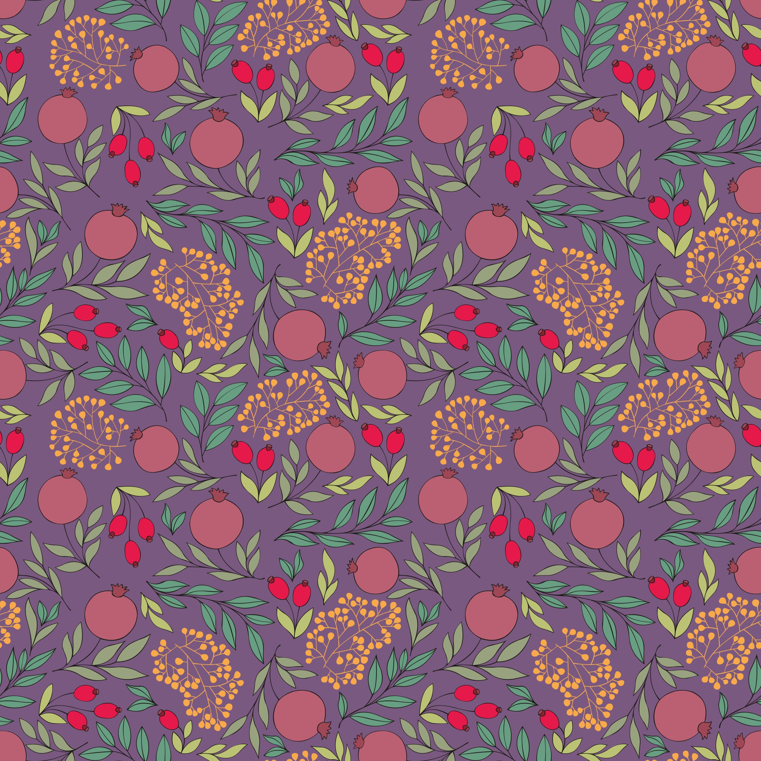 Pomegranate. Vector seamless background for design and decoration of textiles, surfaces and wrapping paper